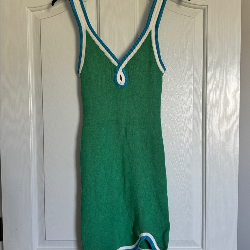FP Beach Green Sleeveless Dress with Blue and White Trim